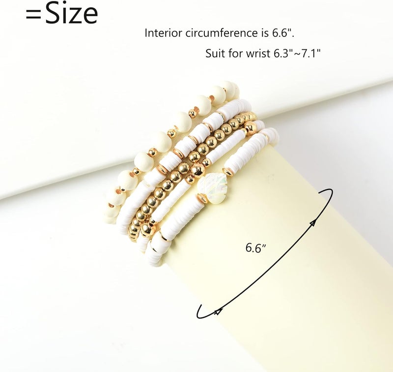 GOOJIDS Surfer Heishi Clay Bead Bracelets for Women Bohemian Stackable Gold Plated Beaded Stretch Bracelets Elastic Layering Friendship Bracelets Set Boho Jewelry - Image 2